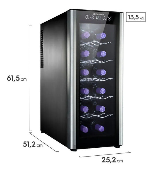 Adega de vinho climatizada Electrolux 12 Garrafas cpm Painel Digital e Controle de Temperamento até 18°ACB12 Bivolt